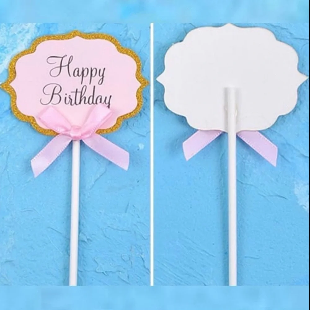 💞 New Pack of 10 Cream & Blue Glitter Happy Birthday Cupcake & Cake Toppers